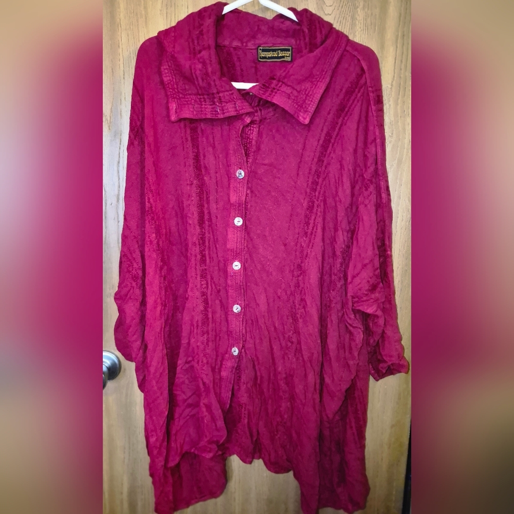 Hampstead Bazaar London Womens One Size Red Pink Tunic Blouse Top Cotton